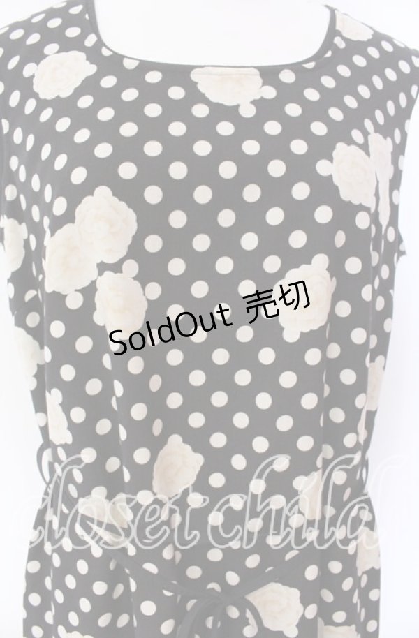 画像2: INGEBORG / ドットカメリアノースリーブロングワンピース M クロ×クリーム O-25-09-04-102-LO-OP-IG-OS (2)