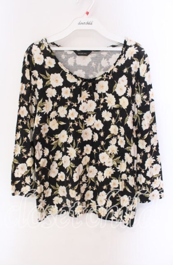 画像1: PINK HOUSE / フラワー柄7部袖カットソー 11 クロ O-25-09-04-103-LO-TO-IG-ZI (1)