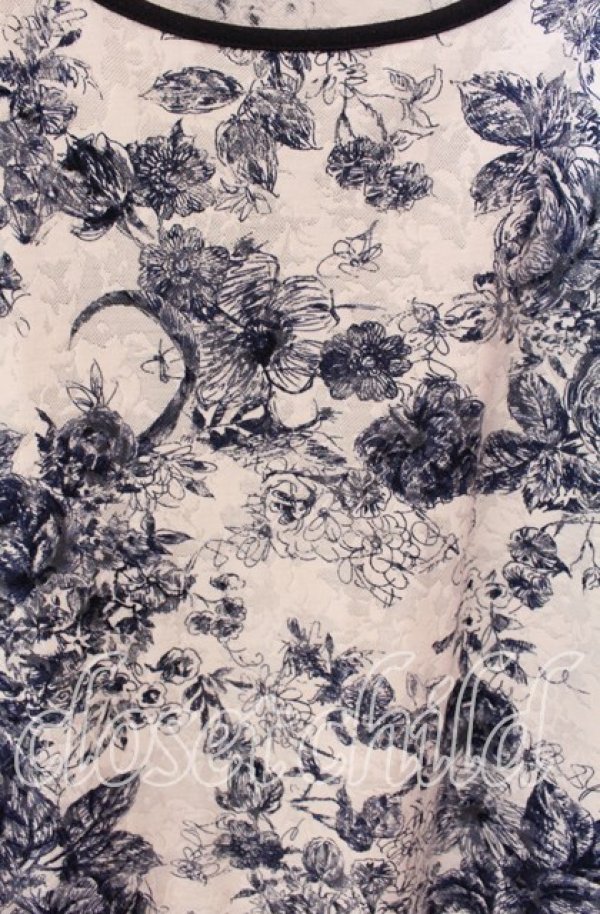 画像2: 【SALE】INGEBORG / ハンドドローローズジャガードカットソー 4（11号） オフ×ブルー O-25-09-04-112-LO-TO-IG-ZT011 (2)