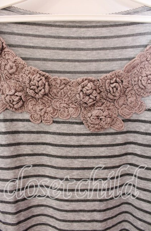 画像2: INGEBORG / ニット配色ボーダーカットソー 4（11号） グレー O-25-09-04-124-LO-TO-IG-ZI (2)
