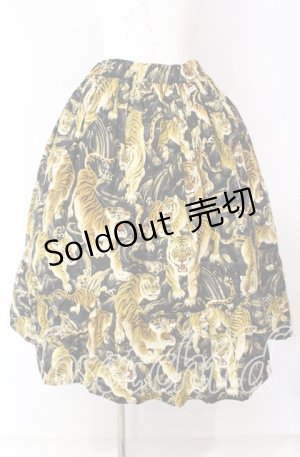 画像: Physical Drop / ハンドメイドギャザー2段ティアードスカート  とら柄・黒系 O-25-09-04-015-LO-SK-IG-OS