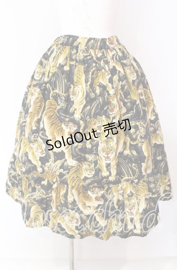 画像1: Physical Drop / ハンドメイドギャザー2段ティアードスカート  とら柄・黒系 O-25-09-04-015-LO-SK-IG-OS (1)