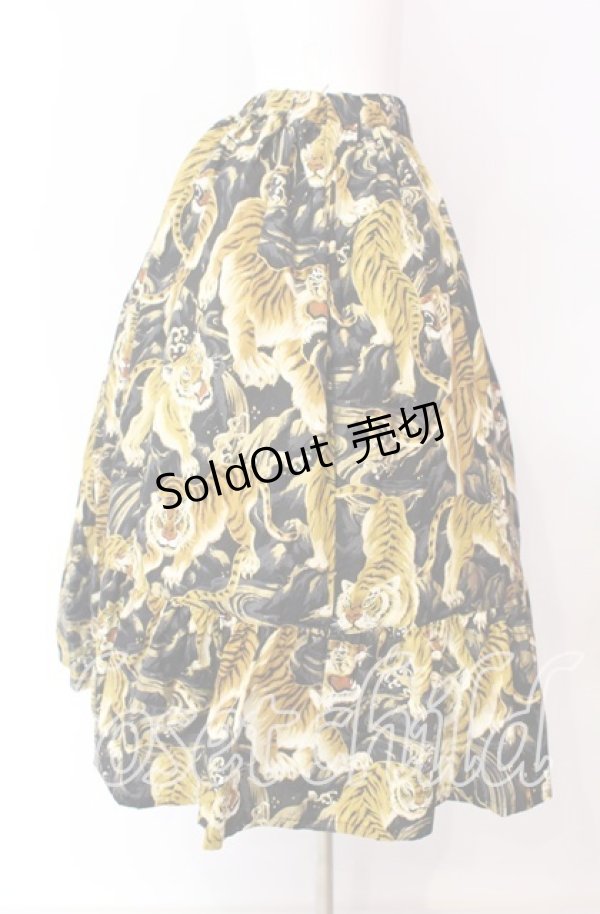 画像3: Physical Drop / ハンドメイドギャザー2段ティアードスカート  とら柄・黒系 O-25-09-04-015-LO-SK-IG-OS (3)