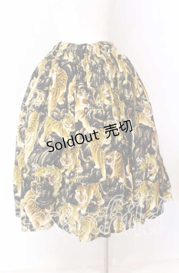 画像4: Physical Drop / ハンドメイドギャザー2段ティアードスカート  とら柄・黒系 O-25-09-04-015-LO-SK-IG-OS (4)