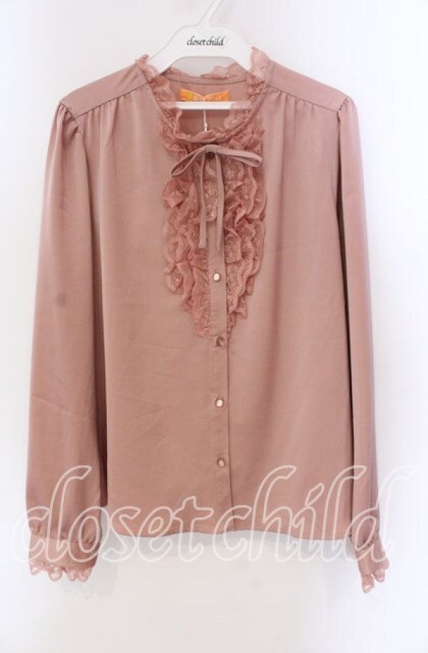 画像1: 【SALE】Fi.n.t / タイ付きレースフリルブラウス F ピンク O-25-09-06-050-CA-BL-OW-ZT014 (1)