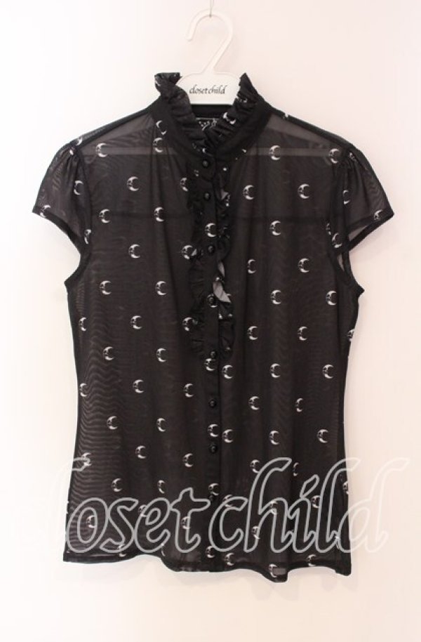 画像1: 【SALE】KILL STAR / ムーン総柄シアーブラウス S ブラック O-25-09-06-058-SL-BL-OW-ZT259 (1)