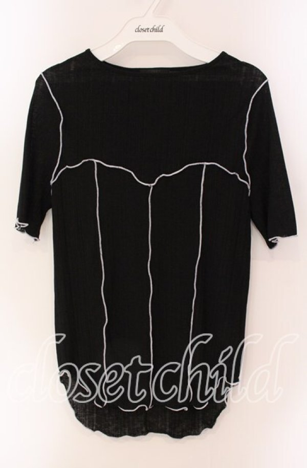 画像1: 【SALE】Candy Stripper / SEE THROUGH WAVY RIB H/S トップス 2 ブラック O-25-09-06-059-PU-TO-OW-ZT101 (1)