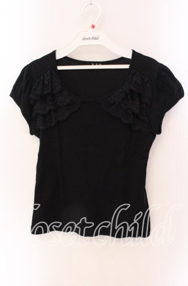 画像1: BPN / レース配色パフスリTシャツ M ブラック O-25-09-06-060-GO-TO-OW-OS (1)