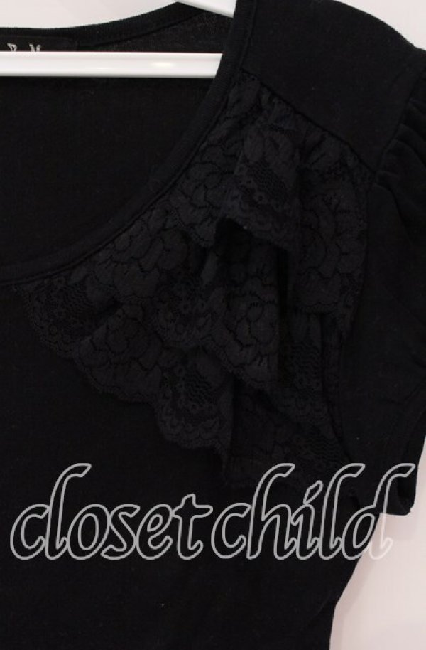 画像2: BPN / レース配色パフスリTシャツ M ブラック O-25-09-06-060-GO-TO-OW-OS (2)