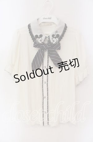 画像: axes femme POETIQUE / ミッキー&ミニー刺繍襟半袖ブラウス M キナリ O-25-09-06-071-AX-BL-OW-OS