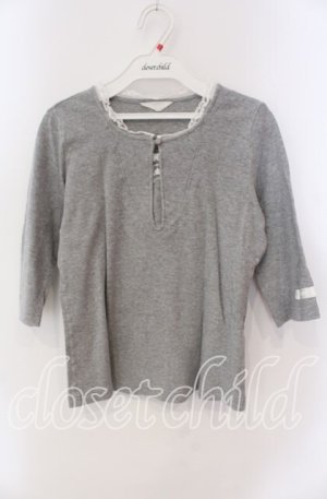 画像: PINK HOUSE / レース配色5部袖カットソー  グレー O-25-09-08-007-LO-TS-IG-OS