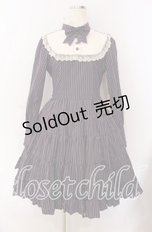 画像: Innocent World / スタンドカラーストライプワンピース L ネイビー O-25-09-08-064-IW-OP-IG-OS