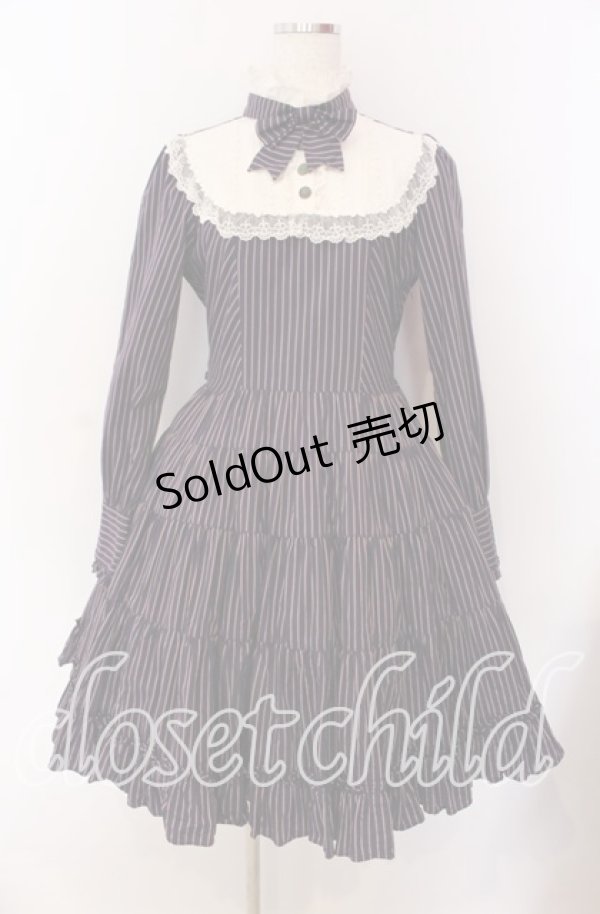 画像1: Innocent World / スタンドカラーストライプワンピース L ネイビー O-25-09-08-064-IW-OP-IG-OS (1)