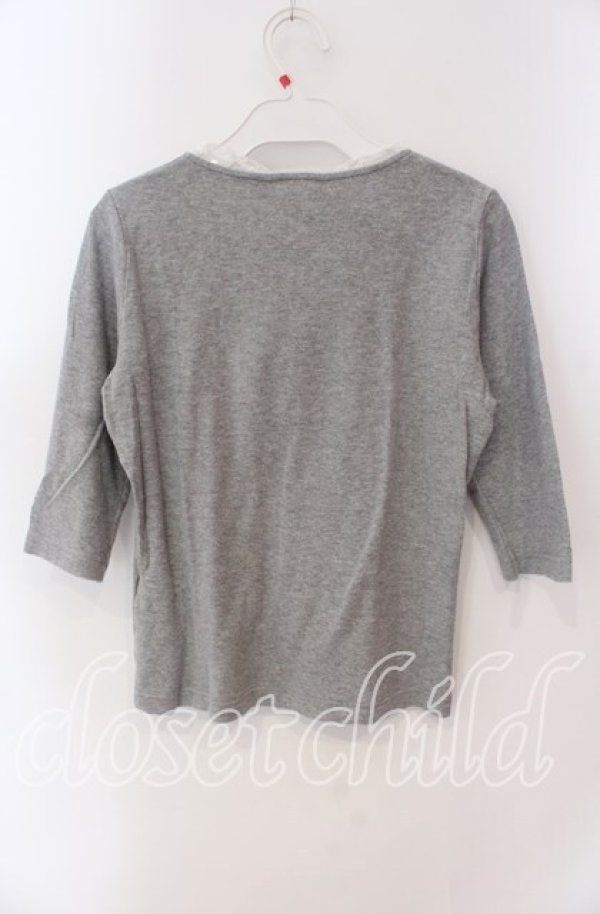 画像2: 【SALE】PINK HOUSE / レース配色5部袖カットソー  グレー O-25-09-08-007-LO-TS-IG-ZT078 (2)