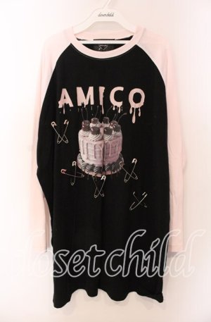 画像: Jamie エーエヌケー / ケーキプリントロンTEE  クロ×ピンク O-25-09-08-080-LO-TO-IG-OS