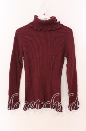 画像: F&A / 袖ボタン付きボーダーハイネックニット  ワイン O-25-09-08-017-LO-TO-IG-OS