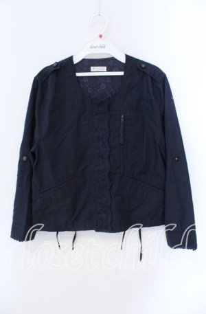 画像: axes femme / ノーカラーブルゾン  ネイビー O-25-09-09-033-AX-JA-IG-OS