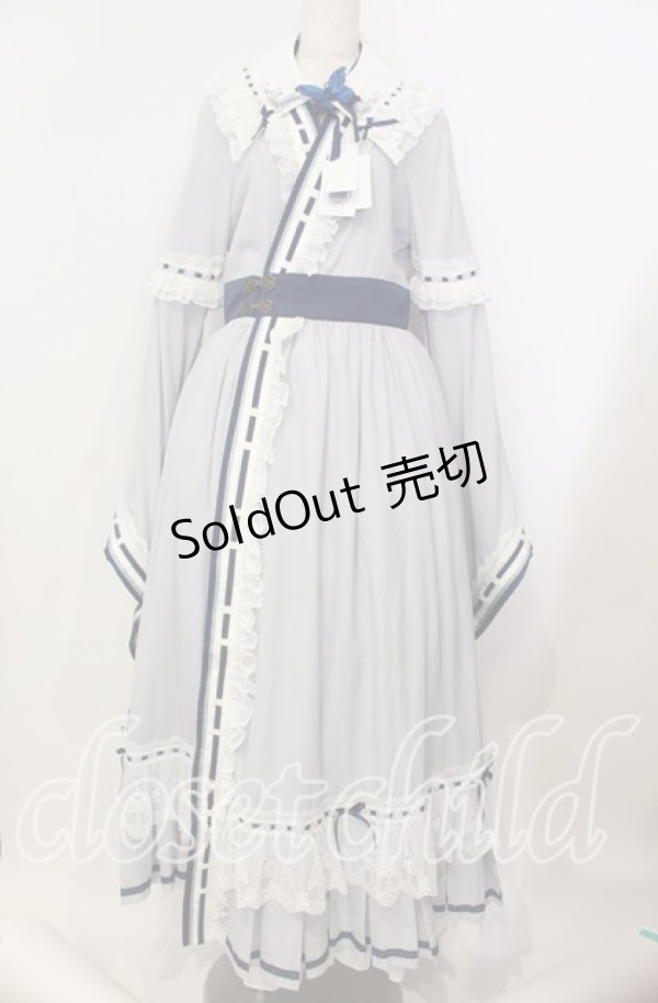 画像1: Hoshibako Works / 西行寺幽々子　付け襟付き着物風ワンピース  サックス×シロ O-25-09-09-085-LO-OP-OW-OS (1)