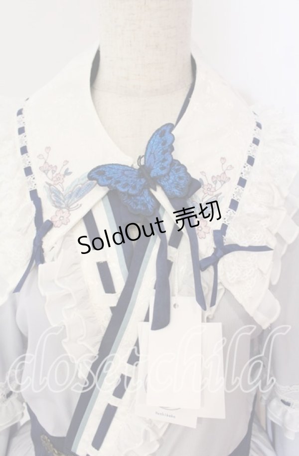 画像2: Hoshibako Works / 西行寺幽々子　付け襟付き着物風ワンピース  サックス×シロ O-25-09-09-085-LO-OP-OW-OS (2)