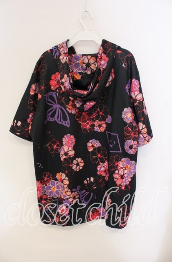 画像2: NieR Clothing / プリント半袖フーディー パーカー  ブラック O-25-09-11-037-PU-TO-YM-ZT038 (2)