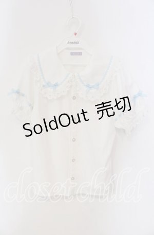 画像: axes femme kawaii / 梯子レース半袖ブラウス  シロ×サックス O-25-09-11-057-AX-BL-IG-OS