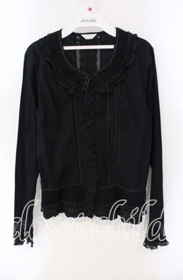 画像1: PINK HOUSE / 透かしレースローンブラウス  クロ O-25-09-11-062-LO-BL-IG-OS (1)