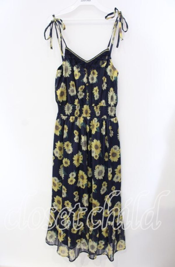 画像1: axes femme / ひまわり柄キャミワンピース  ネイビー O-25-09-11-064-AX-OP-IG-ZT035 (1)