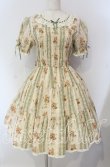画像1: Innocent World / フラワーブーケシャーリングショートスリーブワンピース  グリーン×生成り O-25-09-11-006-IW-OP-IG-OS (1)