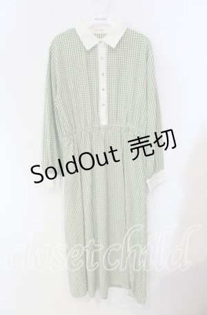 画像: axes femme / 襟付ギンガムチェック柄ワンピース  グリーン O-25-09-11-077-AX-OP-IG-OS
