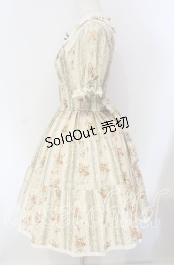 画像3: Innocent World / フラワーブーケシャーリングショートスリーブワンピース  グリーン×生成り O-25-09-11-006-IW-OP-IG-OS (3)