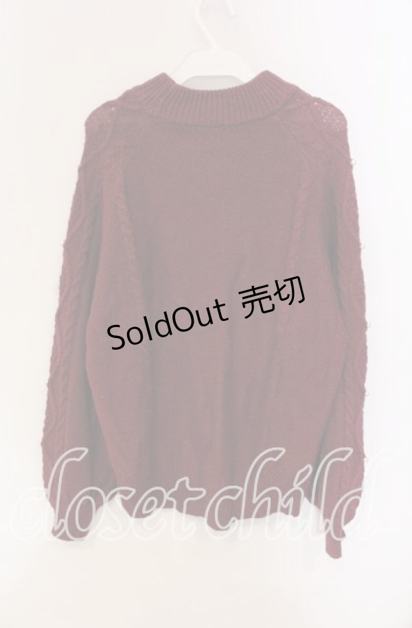 画像3: axes femme / 花刺繍ボトルネックニットプルオーバー  ワイン O-25-09-11-079-AX-TO-IG-OS (3)