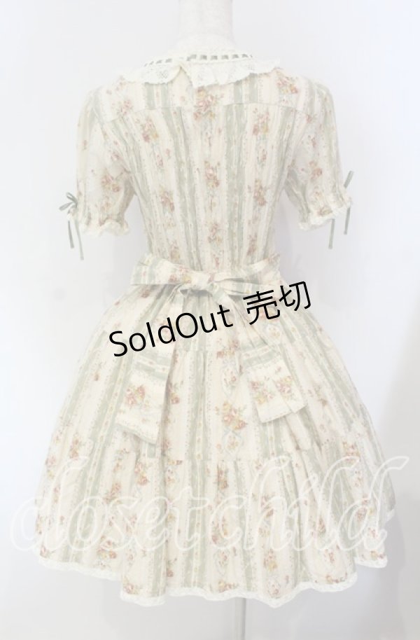 画像4: Innocent World / フラワーブーケシャーリングショートスリーブワンピース  グリーン×生成り O-25-09-11-006-IW-OP-IG-OS (4)