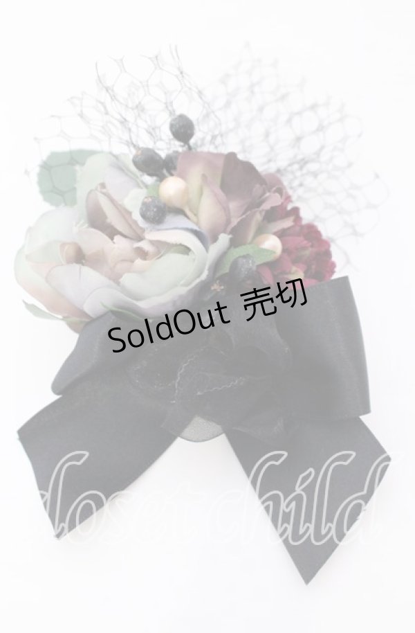 画像1: 【SALE】Anges et Demons / コサージュリボンクリップブローチ  クロ×アオ×ワイン O-25-09-12-052-GO-AC-OW-ZT485-F002 (1)