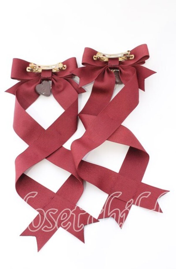 画像3: LOTUS ribbon / ツインリボンバレッタ  ワイン×ハートチョコ O-25-09-12-063-EL-AC-OW-OS (3)