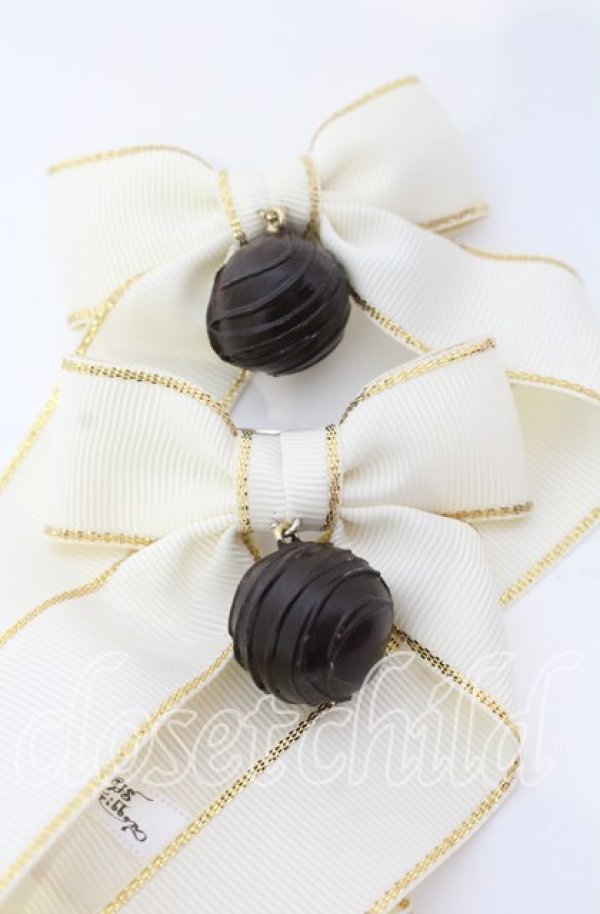 画像2: LOTUS ribbon / ツインリボンバレッタ  アイボリー×ラウンドチョコ O-25-09-12-064-EL-AC-OW-OS (2)