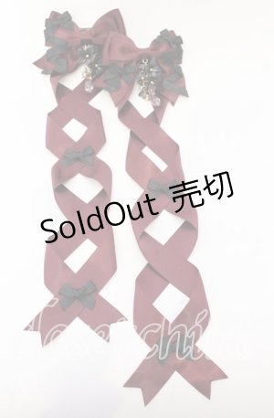 画像: LOTUS ribbon / ツインリボンバレッタ  ボルドー×花モチーフ O-25-09-12-066-EL-AC-OW-ZT485-F001