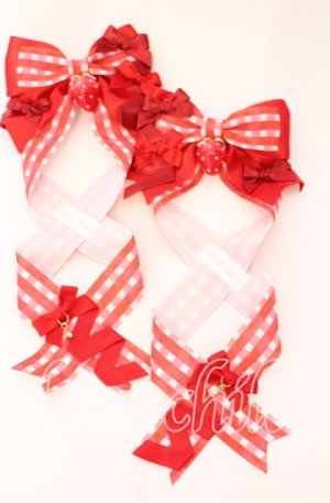 画像: LOTUS ribbon / ツインリボンクリップ  アカギンガム×イチゴ O-25-09-12-067-EL-AC-OW-OS