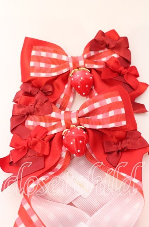 画像2: LOTUS ribbon / ツインリボンクリップ  アカギンガム×イチゴ O-25-09-12-067-EL-AC-OW-OS (2)