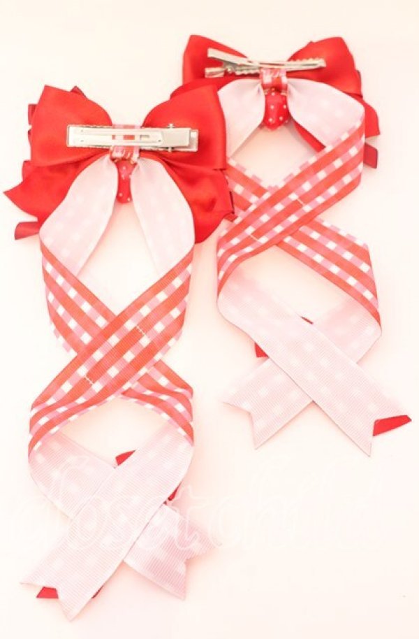画像3: LOTUS ribbon / ツインリボンクリップ  アカギンガム×イチゴ O-25-09-12-067-EL-AC-OW-OS (3)