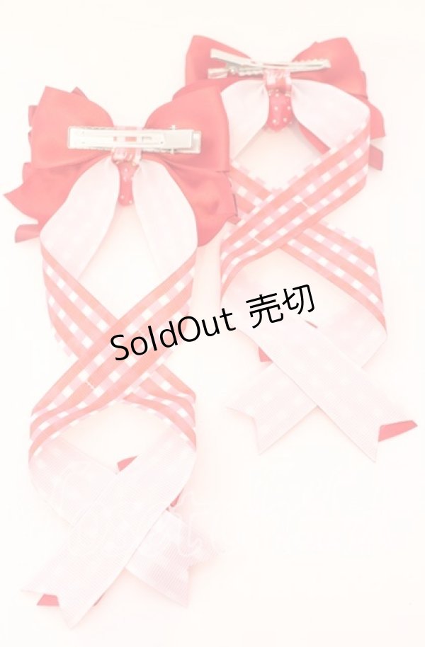 画像3: LOTUS ribbon / ツインリボンクリップ  アカギンガム×イチゴ O-25-09-12-067-EL-AC-OW-ZT485-F001 (3)