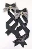 画像1: LOTUS ribbon / ツインリボンバレッタ  クロ×グレーベロア×ロゴモチーフ O-25-09-12-069-EL-AC-OW-OS (1)