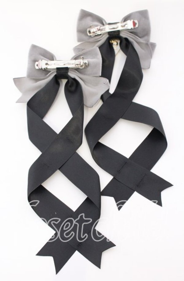 画像3: LOTUS ribbon / ツインリボンバレッタ  クロ×グレーベロア×ロゴモチーフ O-25-09-12-069-EL-AC-OW-OS (3)