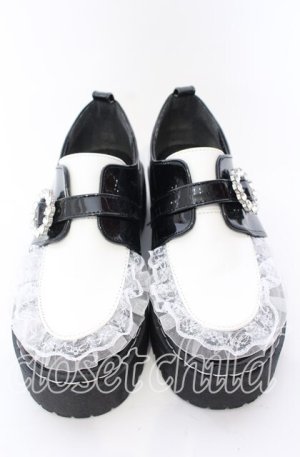 画像: DearMyLove / 厚底メイドフリルシューズ 23.5cm クロ×シロ O-25-09-12-006-EL-SH-IG-OS