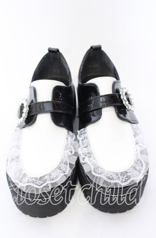 画像1: DearMyLove / 厚底メイドフリルシューズ 23.5cm クロ×シロ O-25-09-12-006-EL-SH-IG-OS (1)