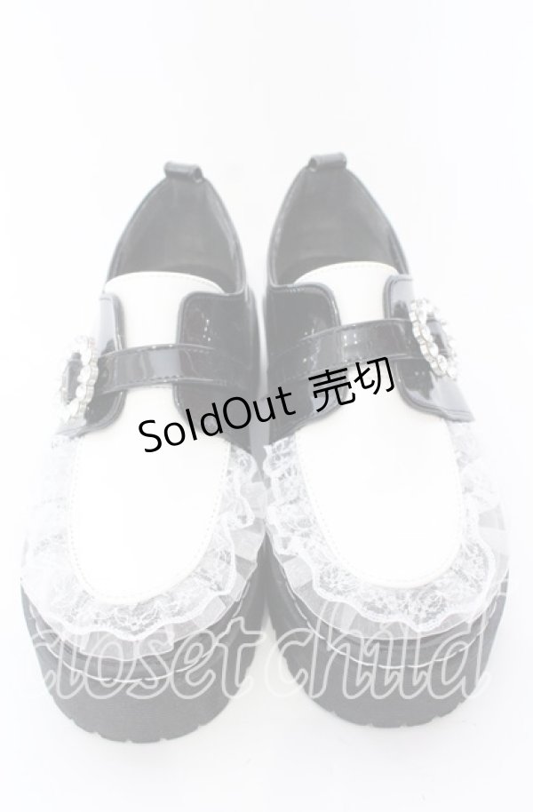画像1: 【SALE】DearMyLove / 厚底メイドフリルシューズ 23.5cm クロ×シロ O-25-09-12-006-EL-SH-IG-ZT-K001 (1)