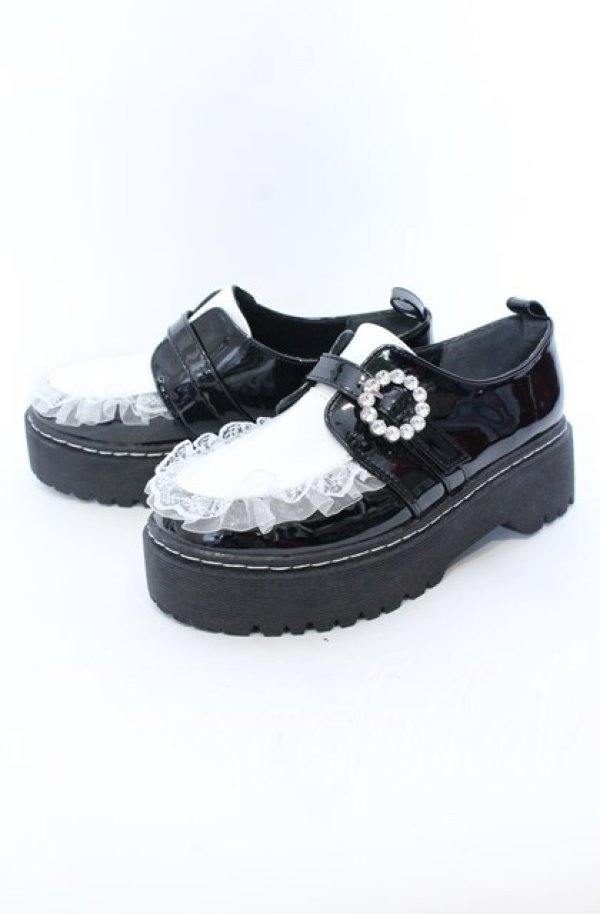 画像4: DearMyLove / 厚底メイドフリルシューズ 23.5cm クロ×シロ O-25-09-12-006-EL-SH-IG-ZT-K001 (4)