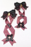 画像1: LOTUS ribbon / ハートチャームレースリボンツインバレッタ  ワイン×クロ O-25-09-12-012-EL-AC-IG-OS (1)