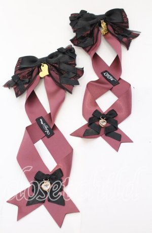 画像: LOTUS ribbon / ハートチャームレースリボンツインバレッタ  ワイン×クロ O-25-09-12-012-EL-AC-IG-OS