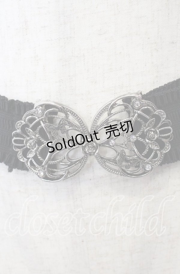 画像1: axes femme / 蝶×バラバックルゴムベルト  シルバー×ブラック O-25-09-12-025-AX-ZA-IG-ZT485-F003 (1)