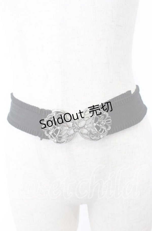 画像2: axes femme / 蝶×バラバックルゴムベルト  シルバー×ブラック O-25-09-12-025-AX-ZA-IG-ZT485-F003 (2)